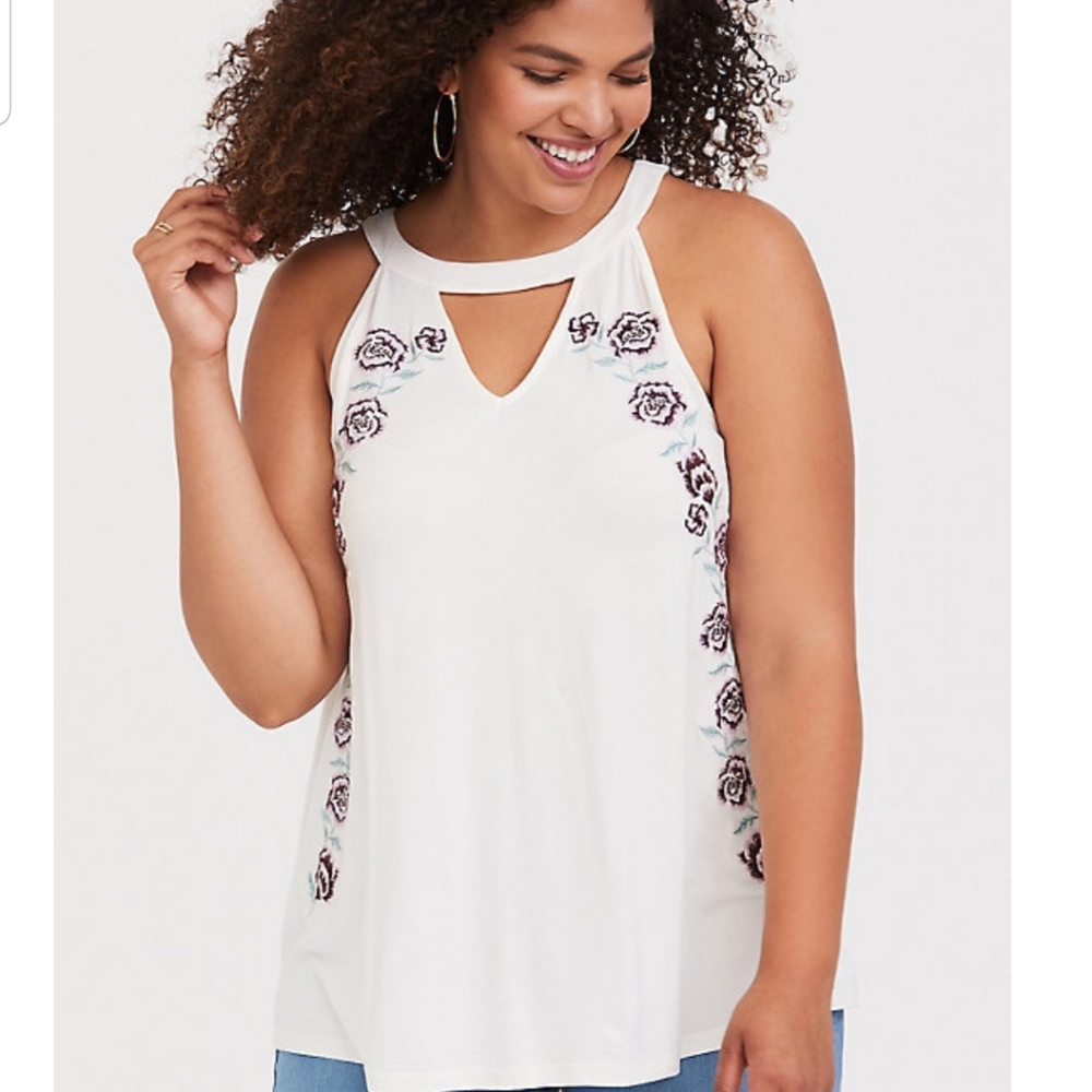 SUPER SOFT WHITE FLORAL EMBROIDERED GODDESS TANK
